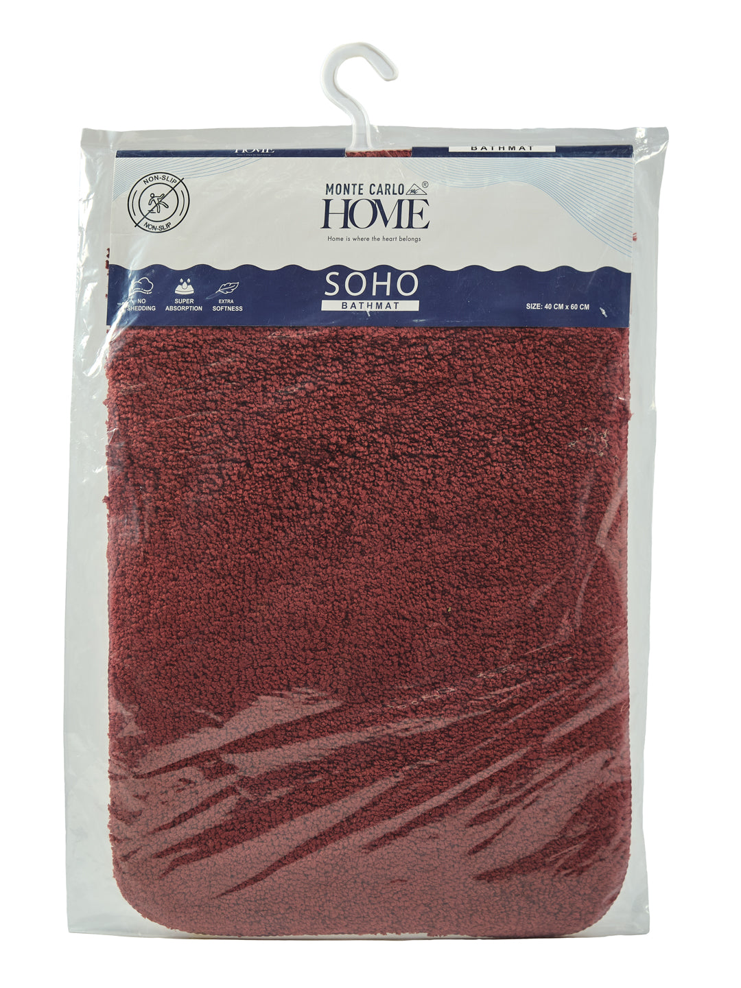 Monte Carlo Maroon Solid Polyester 2000 GSM Soft and Absorbent Anti-Skid Bath Mat