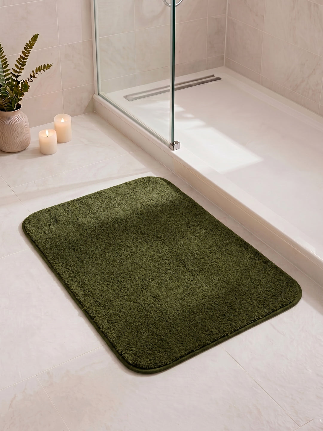 Monte Carlo Olive Solid Polyester 2000 GSM Soft and Absorbent Anti-Skid Bath Mat