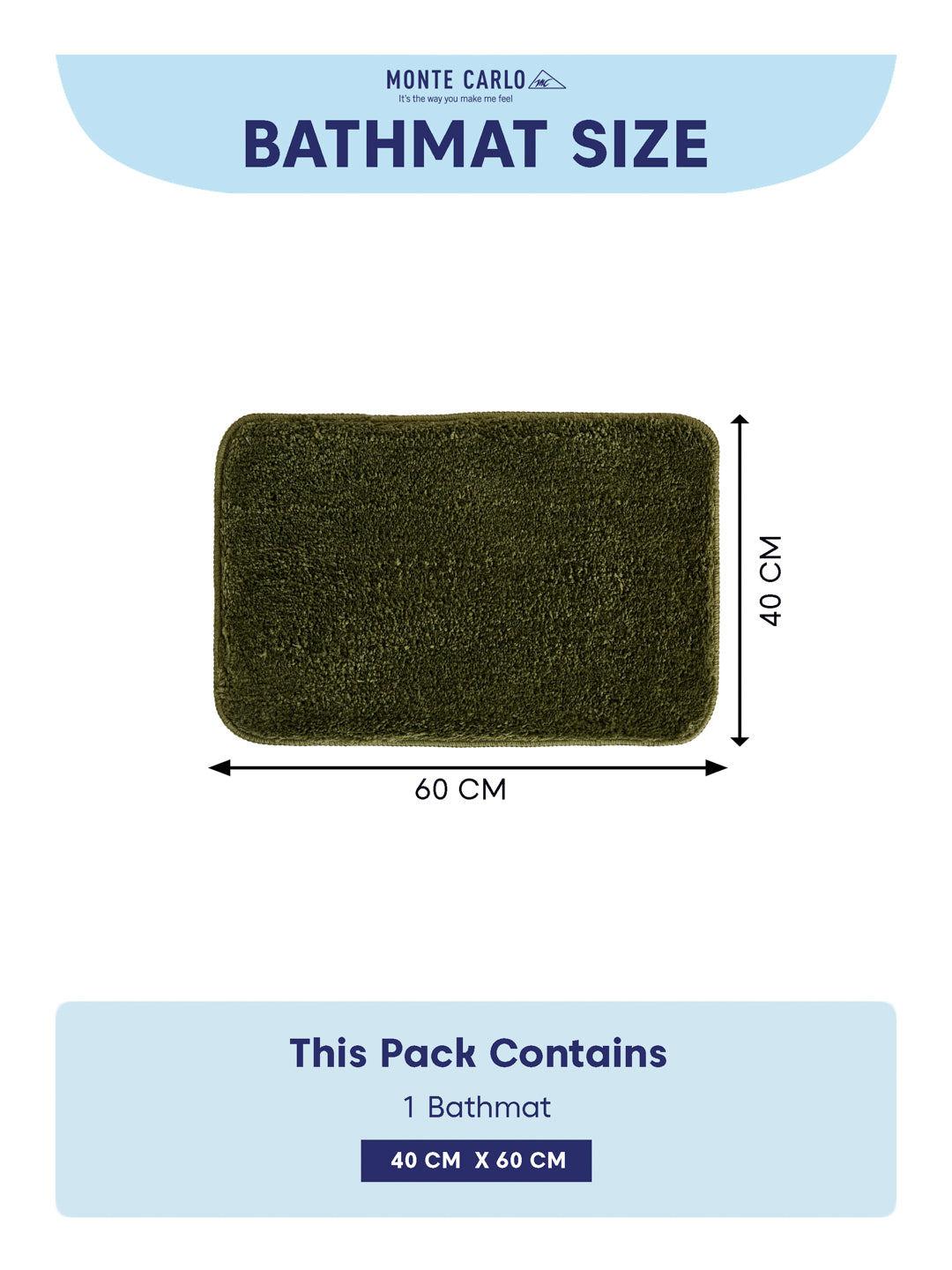 Monte Carlo Olive Solid Polyester 2000 GSM Soft and Absorbent Anti-Skid Bath Mat