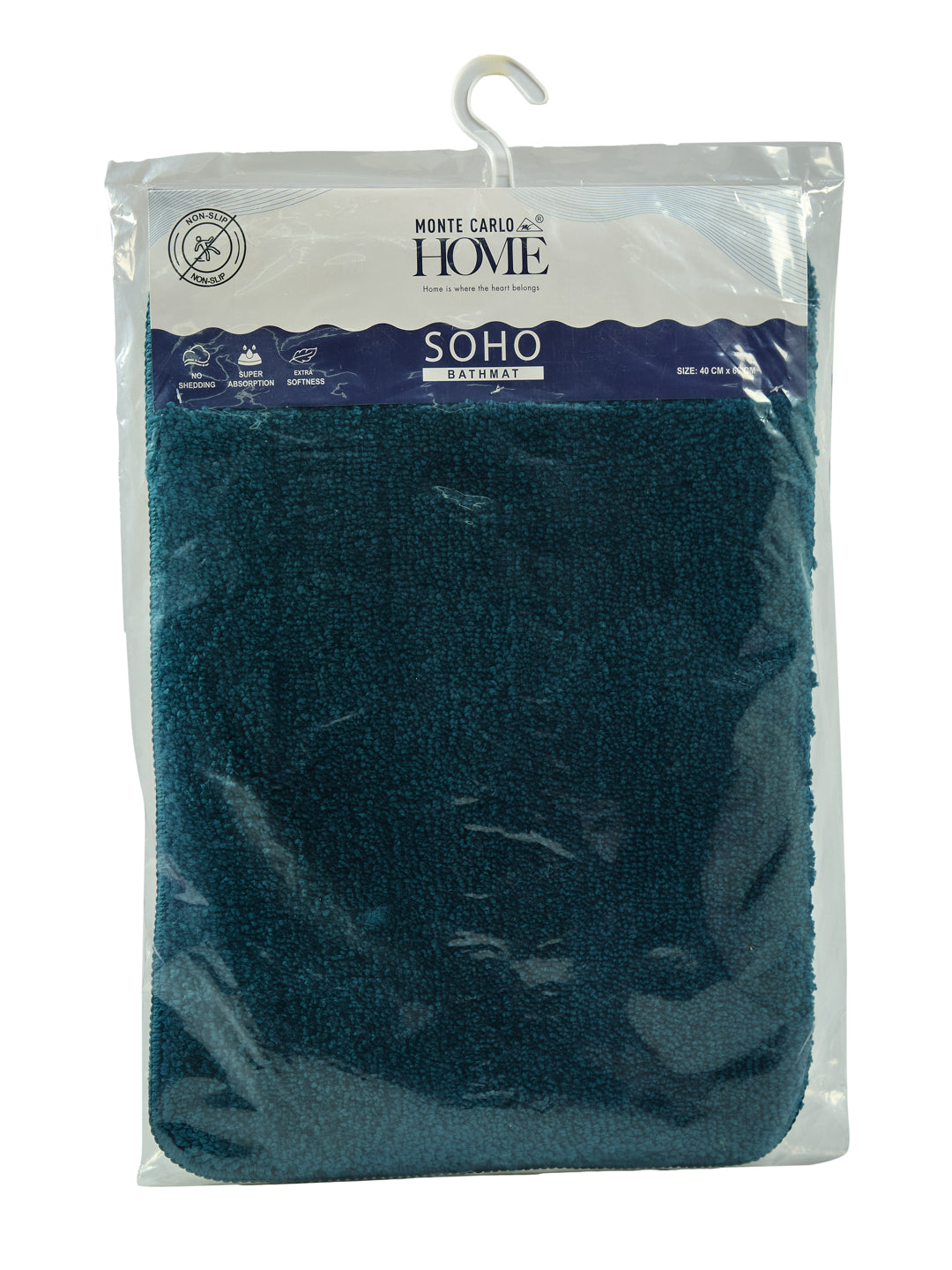 Monte Carlo Teal Blue Solid Polyester 2000 GSM Soft and Absorbent Anti-Skid Bath Mat