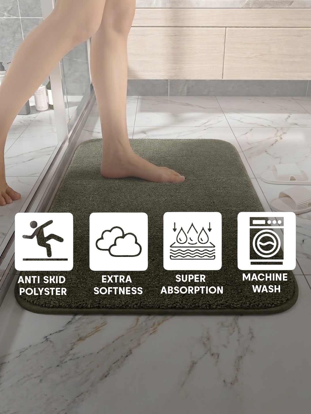 Monte Carlo Charcoal Solid Polyester 2000 GSM Soft and Absorbent Anti-Skid Bath Mat