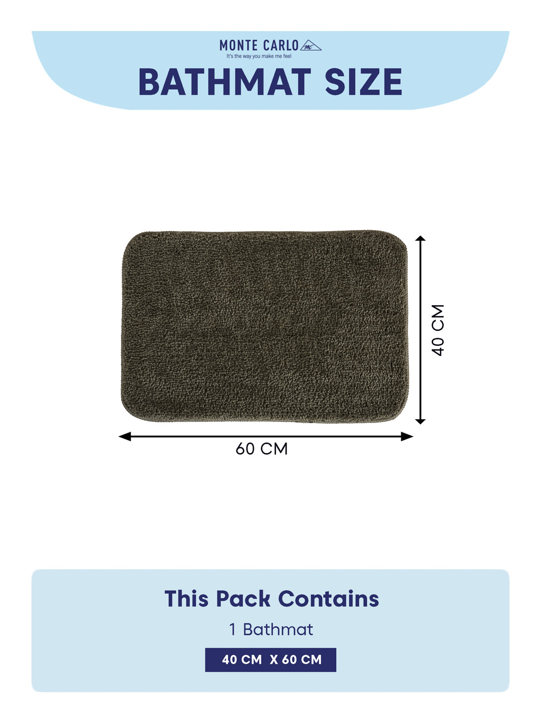 Monte Carlo Charcoal Solid Polyester 2000 GSM Soft and Absorbent Anti-Skid Bath Mat