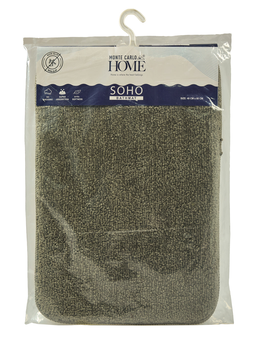 Monte Carlo Charcoal Solid Polyester 2000 GSM Soft and Absorbent Anti-Skid Bath Mat