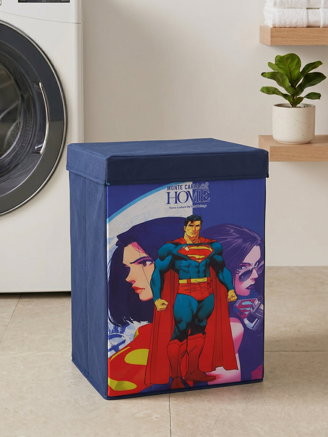 Monte Carlo Cartoon Print Polyester Foldable Laundry Storage Bag with Lid