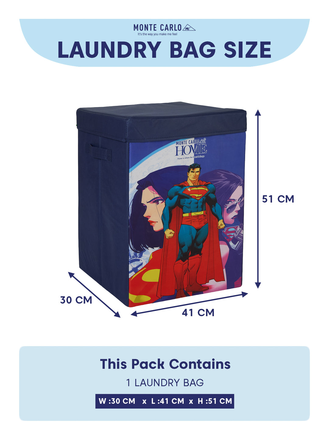 Monte Carlo Cartoon Print Polyester Foldable Laundry Storage Bag with Lid