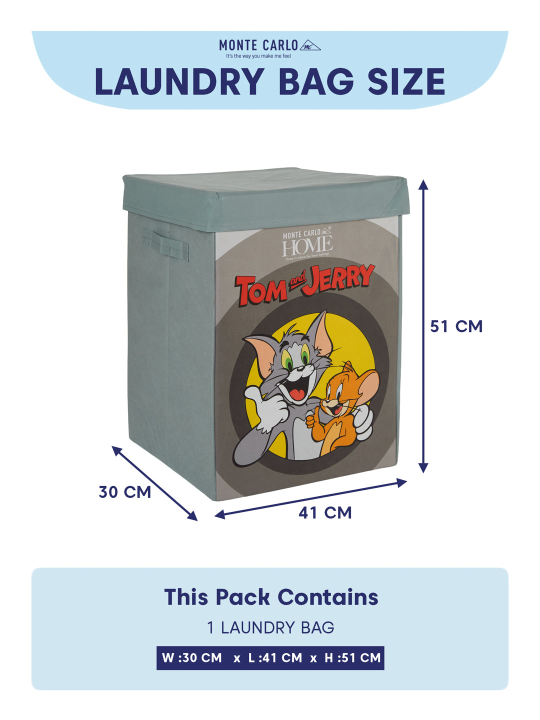Monte Carlo Cartoon Print Polyester Foldable Laundry Storage Bag with Lid