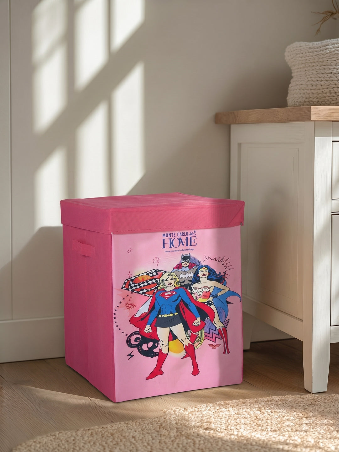 Monte Carlo Cartoon Print Polyester Foldable Laundry Storage Bag with Lid