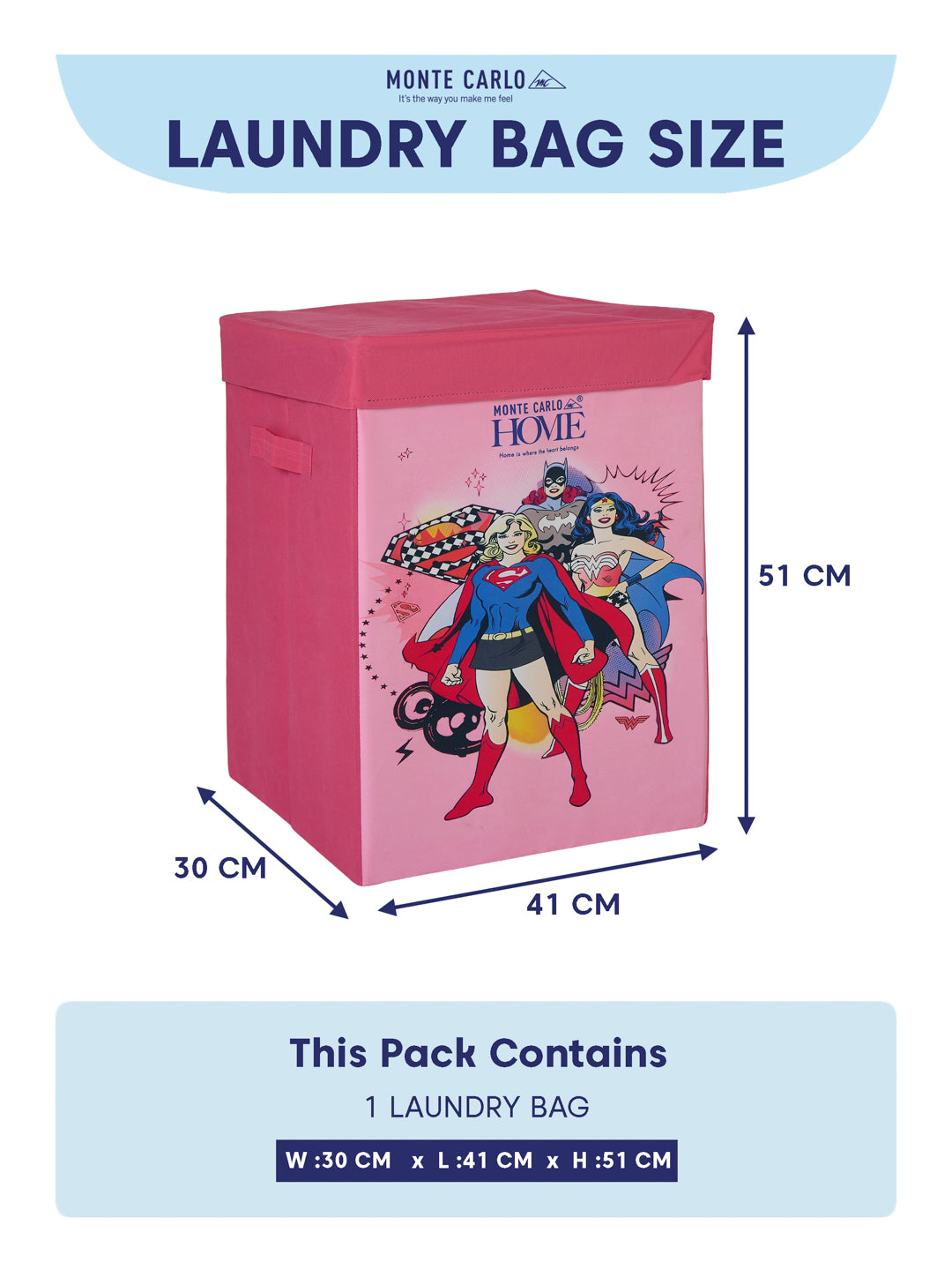 Monte Carlo Cartoon Print Polyester Foldable Laundry Storage Bag with Lid