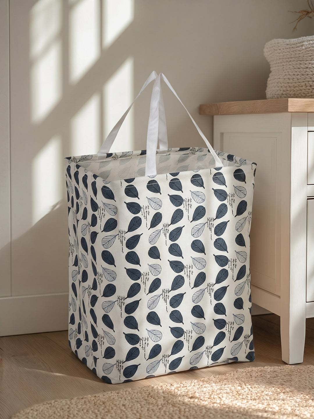 Monte Carlo Leaf Print Cotton Laundry Storage Bag with Handles