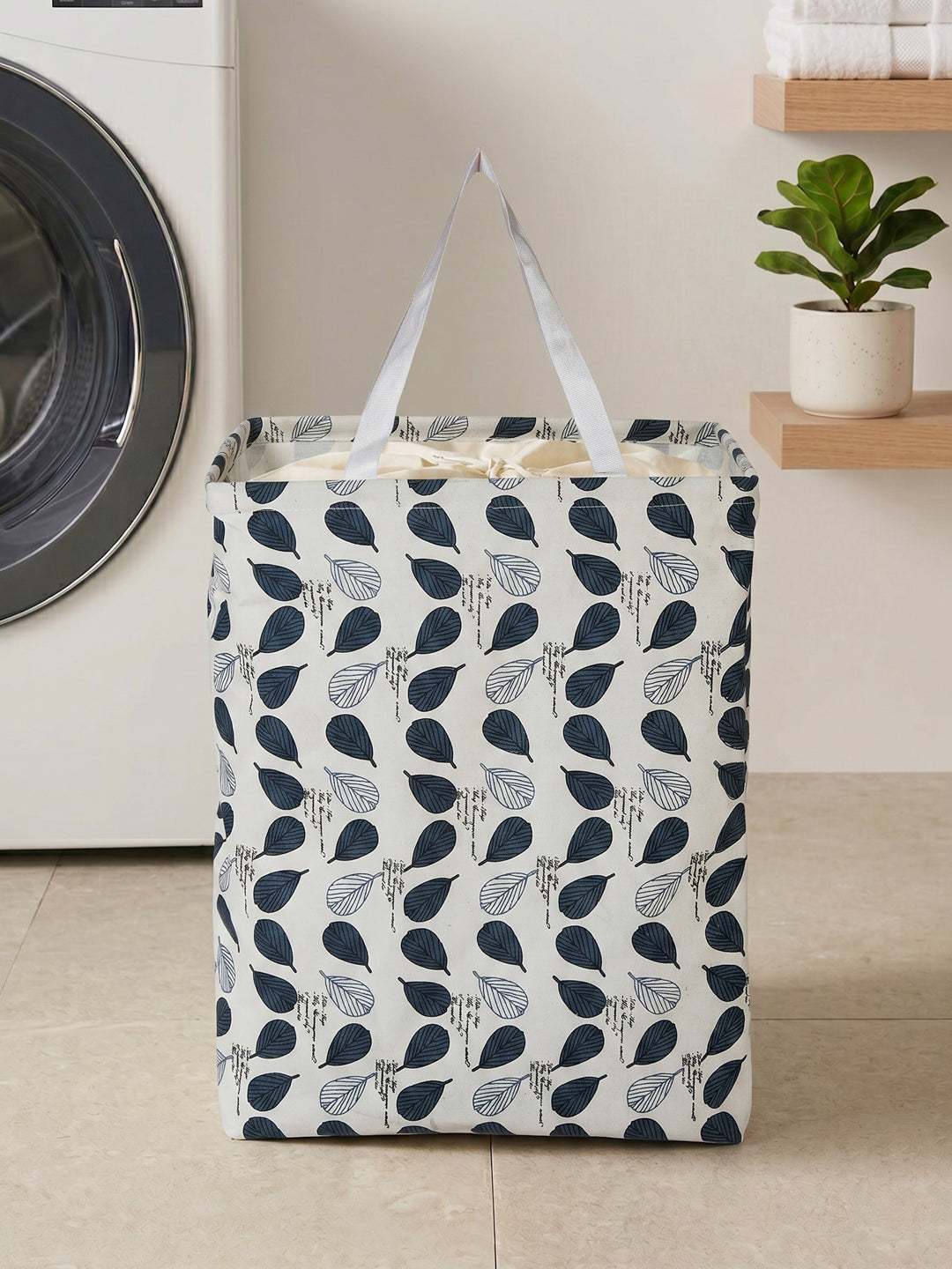 Monte Carlo Leaf Print Cotton Laundry Storage Bag with Handles