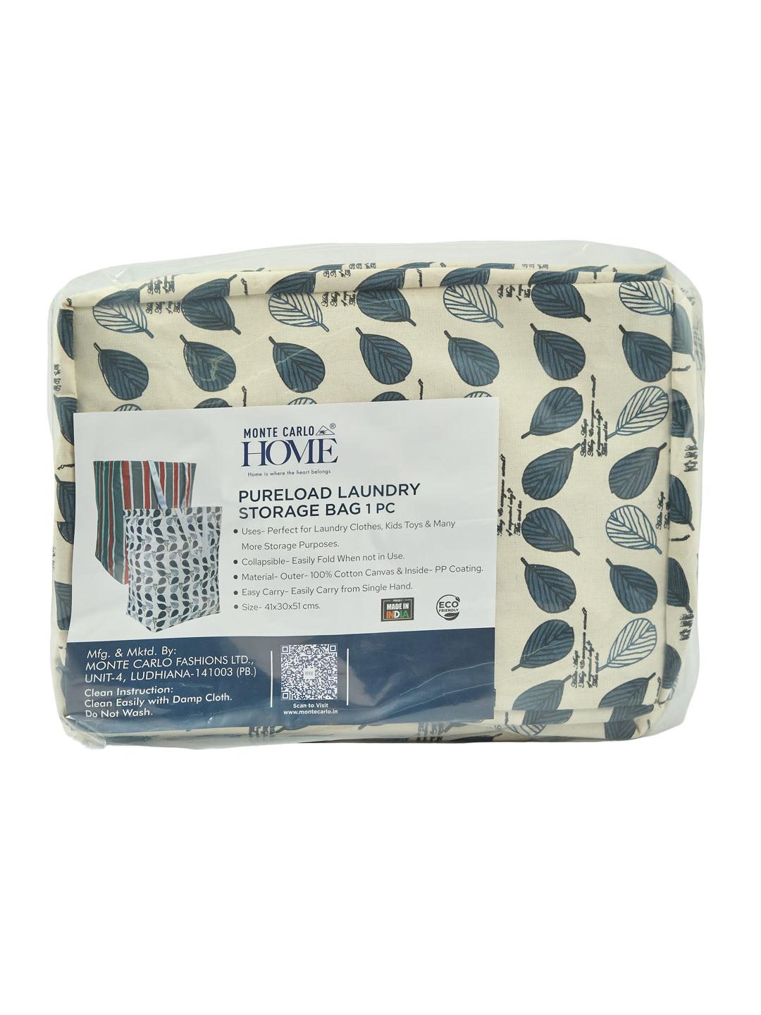 Monte Carlo Leaf Print Cotton Laundry Storage Bag with Handles