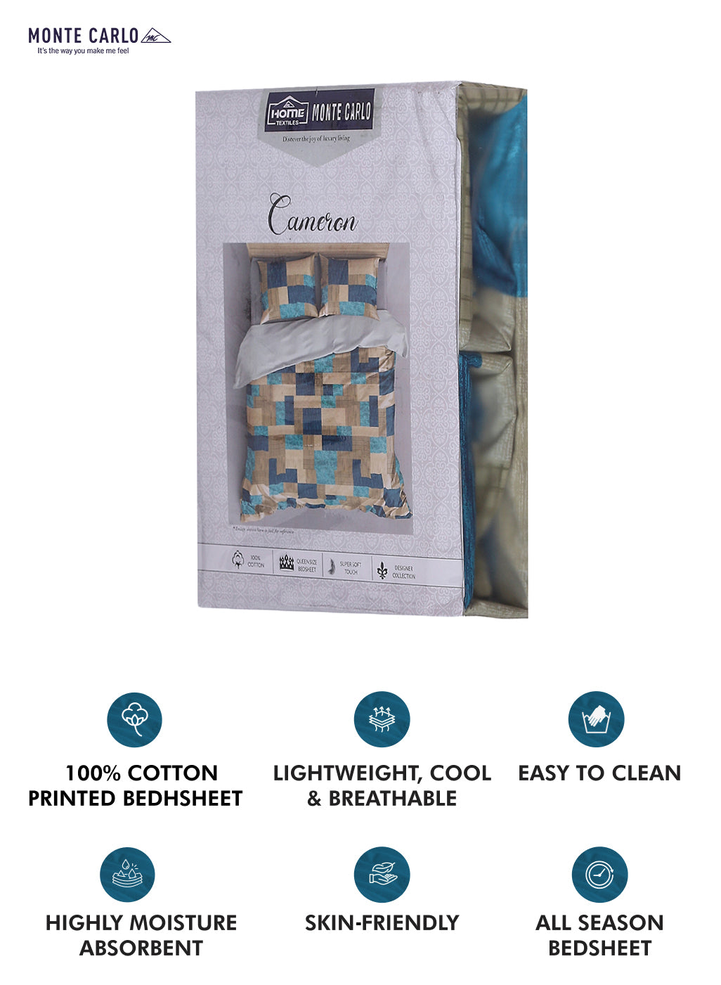 140TC Pure Cotton Queen Bedsheet with 2 Pillow Covers
