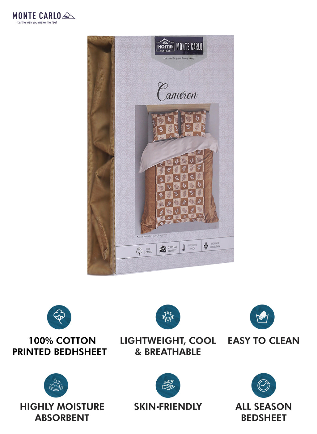 140TC Pure Cotton Queen Bedsheet with 2 Pillow Covers