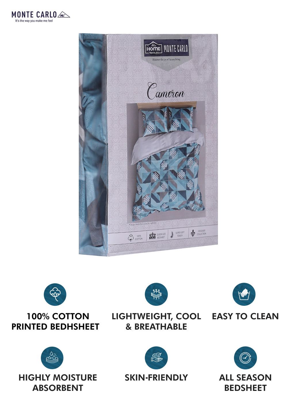 140TC Pure Cotton Queen Bedsheet with 2 Pillow Covers