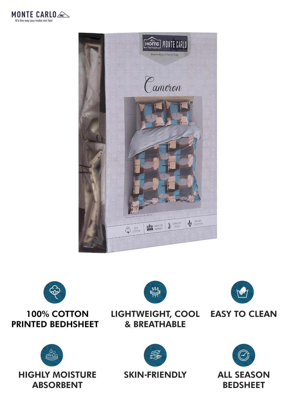 140TC Pure Cotton Queen Bedsheet with 2 Pillow Covers
