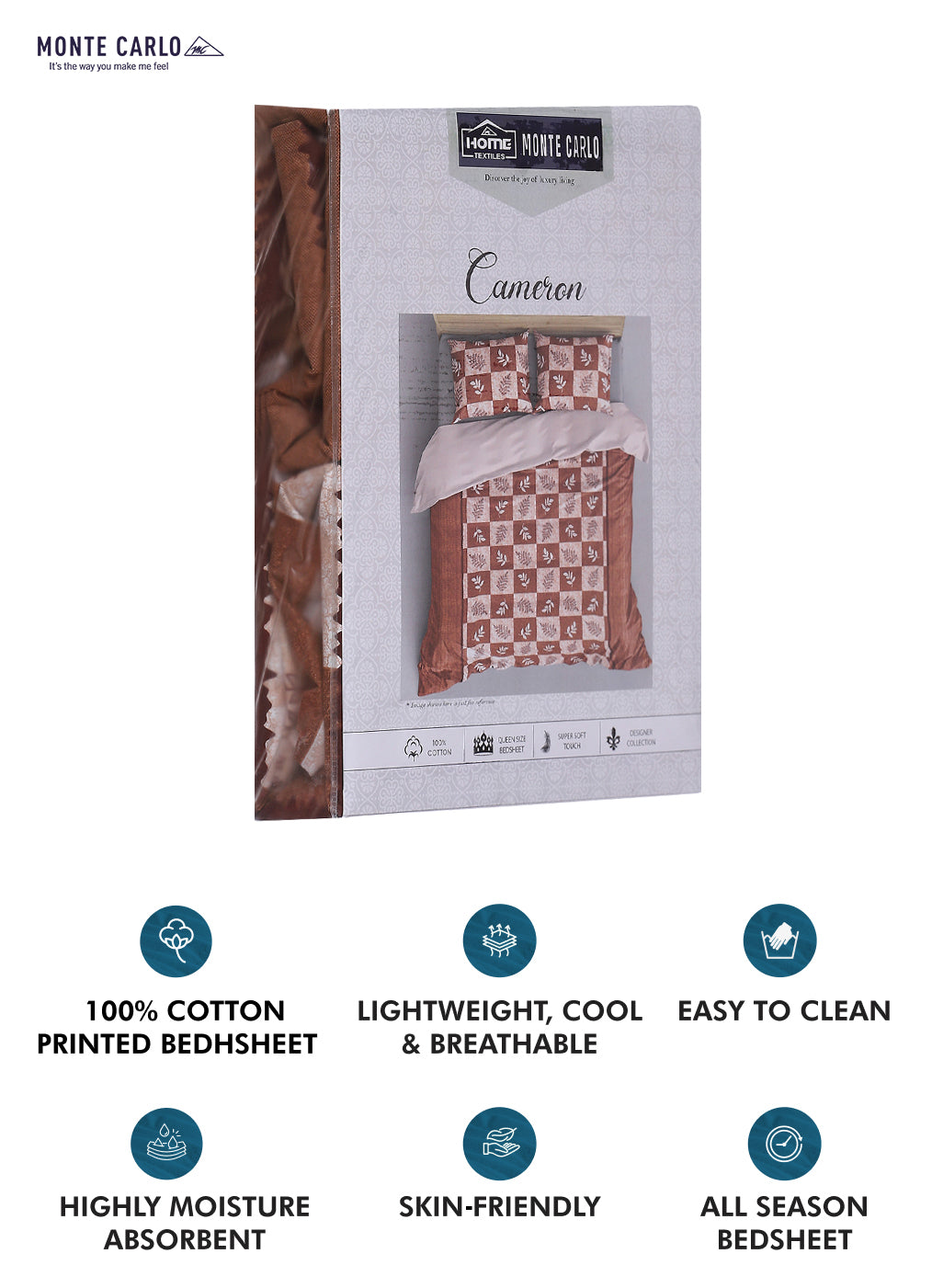 140TC Pure Cotton Queen Bedsheet with 2 Pillow Covers