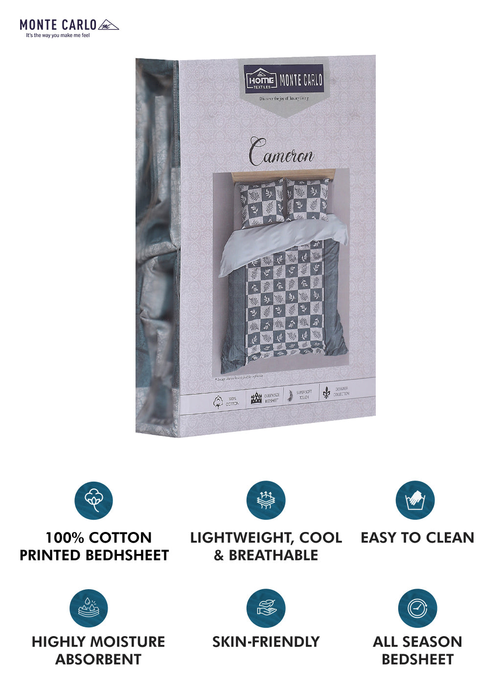 140TC Pure Cotton Queen Bedsheet with 2 Pillow Covers