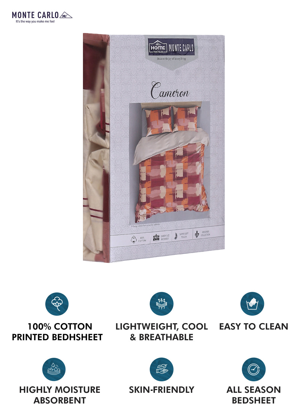 140TC Pure Cotton Queen Bedsheet with 2 Pillow Covers