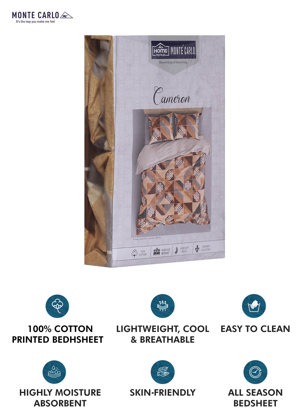 140TC Pure Cotton Queen Bedsheet with 2 Pillow Covers