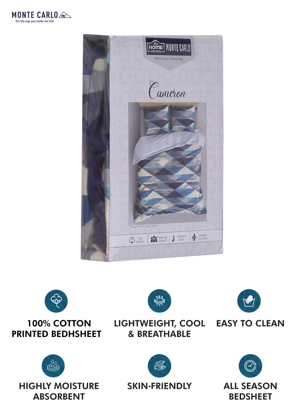 140TC Pure Cotton Queen Bedsheet with 2 Pillow Covers