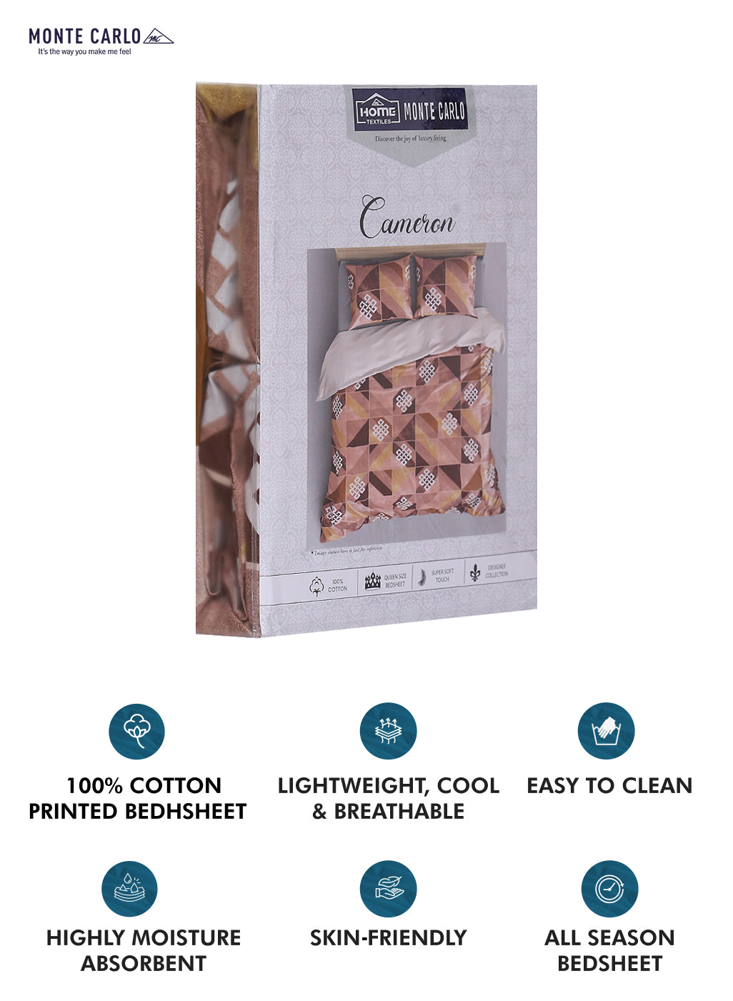 140TC Pure Cotton Queen Bedsheet with 2 Pillow Covers