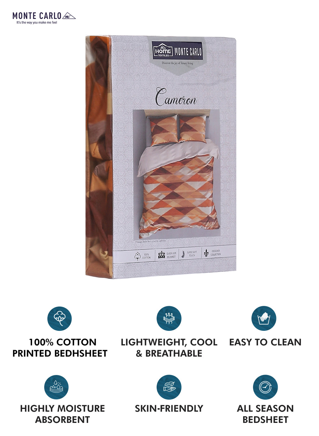 140TC Pure Cotton Queen Bedsheet with 2 Pillow Covers