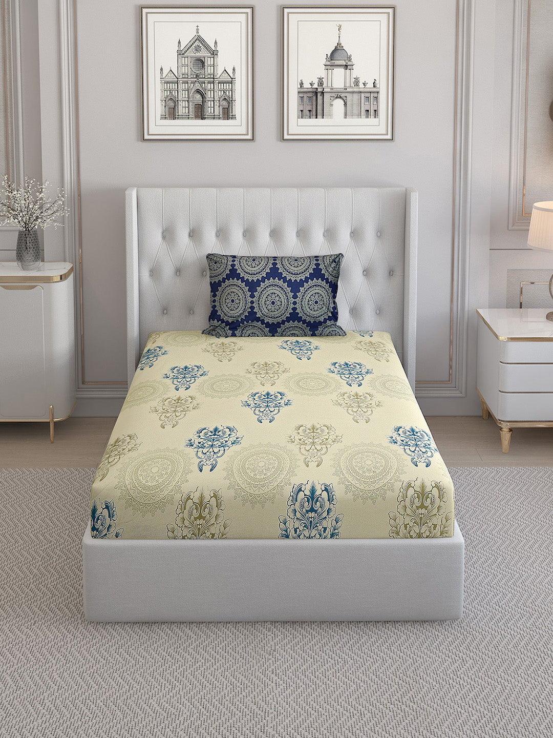 144TC Pure Cotton Single Bed 1 Bedsheet with 2 Pillow Covers (Insignia)