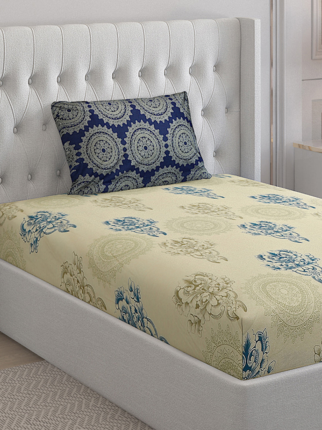 144TC Pure Cotton Single Bed 1 Bedsheet with 2 Pillow Covers (Insignia)