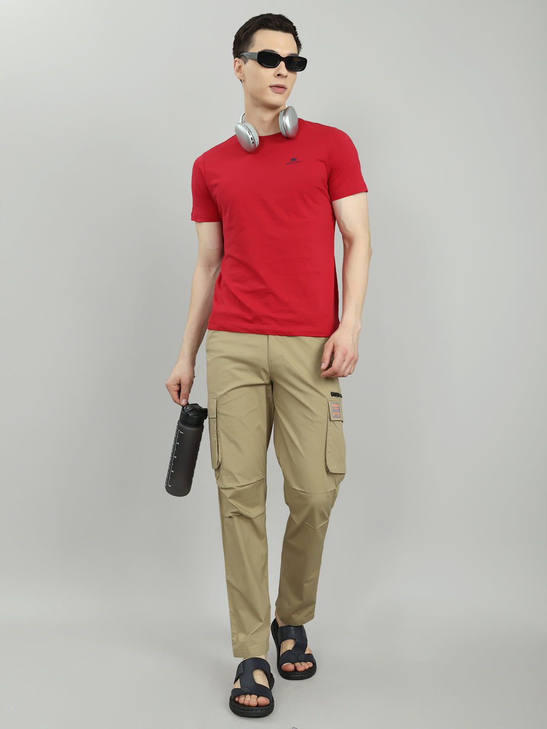 Men Khaki Solid Regular Fit Lower