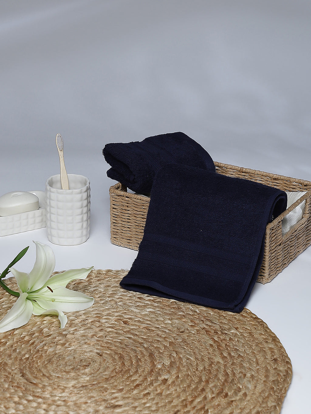 Navy Blue Cotton 525 GSM Hand Towels (Pack of 2)