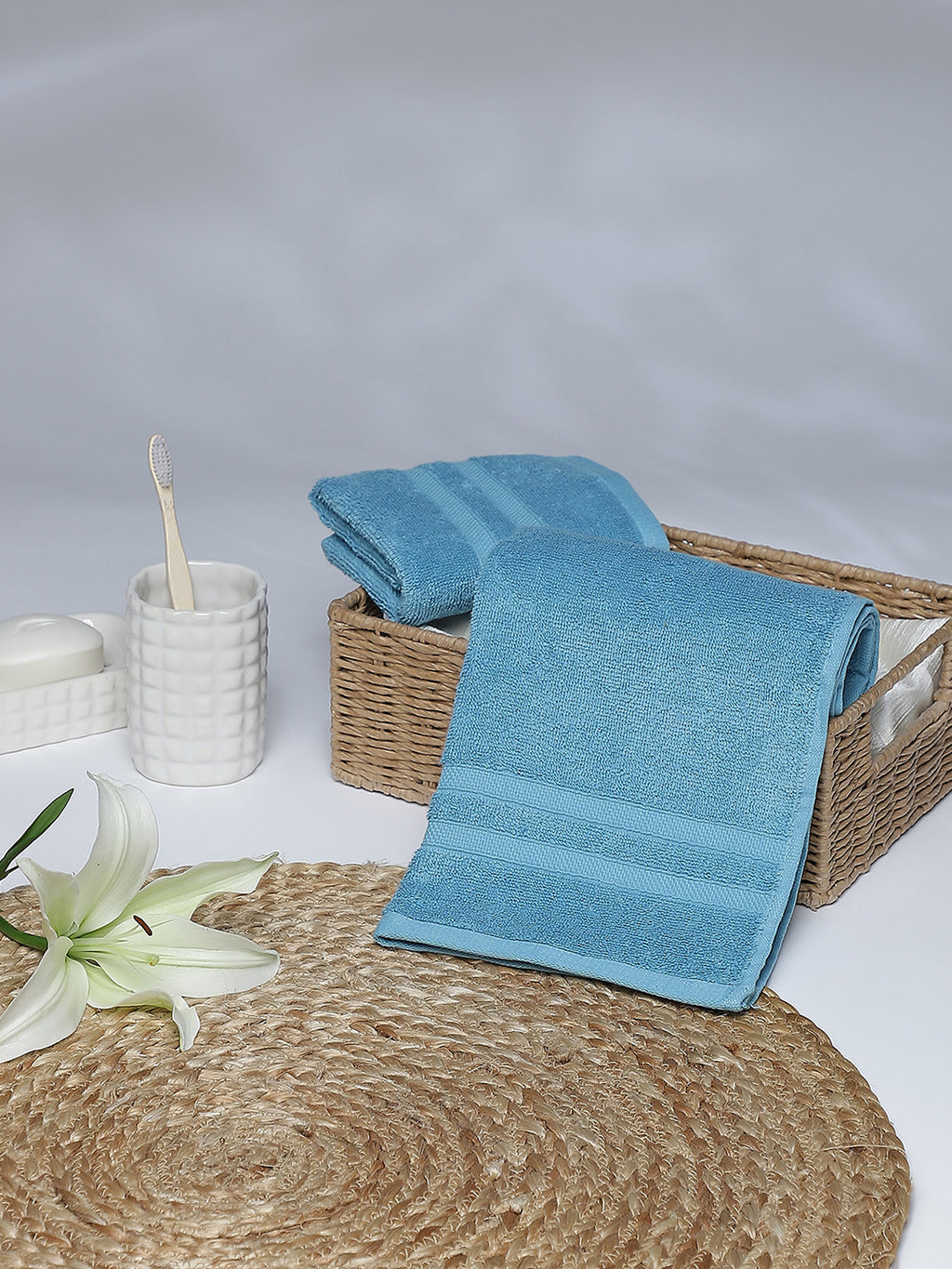 Blue Cotton 525 GSM Hand Towels (Pack of 2)