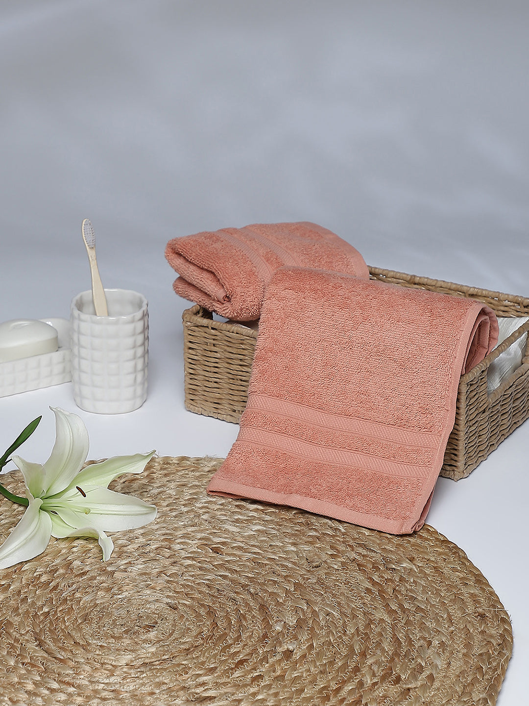Peach Cotton 525 GSM Hand Towels (Pack of 2)