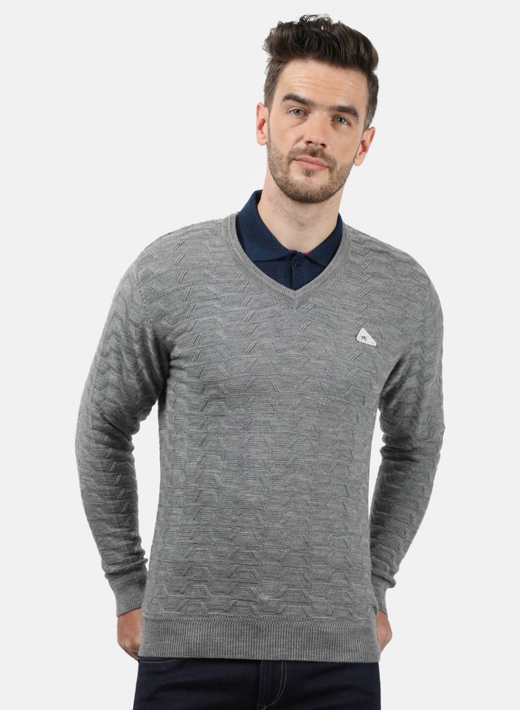 Men Grey Self Pullover