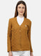 Women Yellow Self Design Cardigan