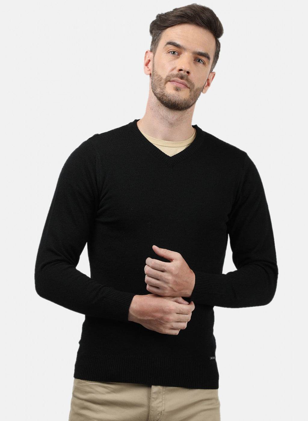 Men Black Solid Pullover