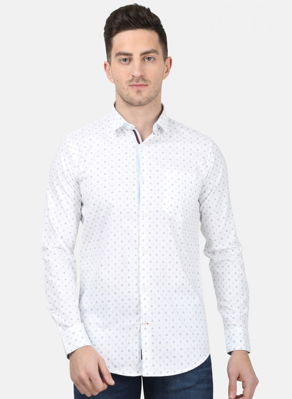 Mens White Printed Shirt