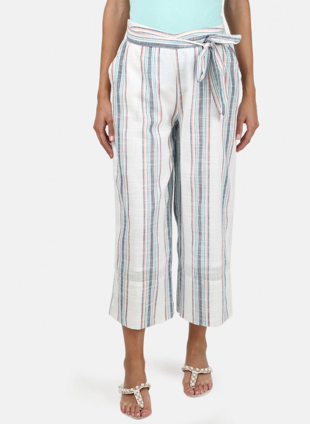 Womens White Stripe Palazzo