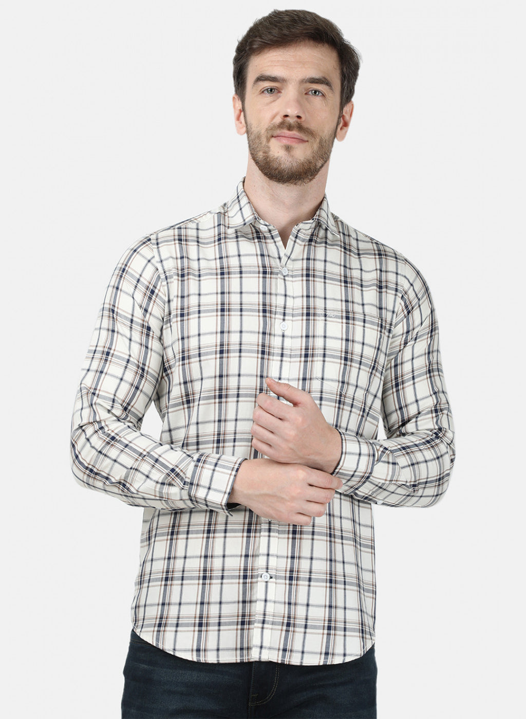 Mens Beige Check Shirt