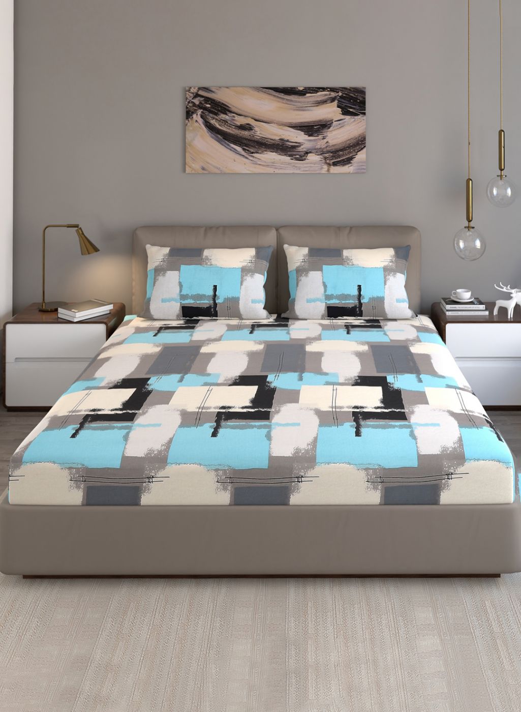140TC Pure Cotton Queen Bedsheet with 2 Pillow Covers