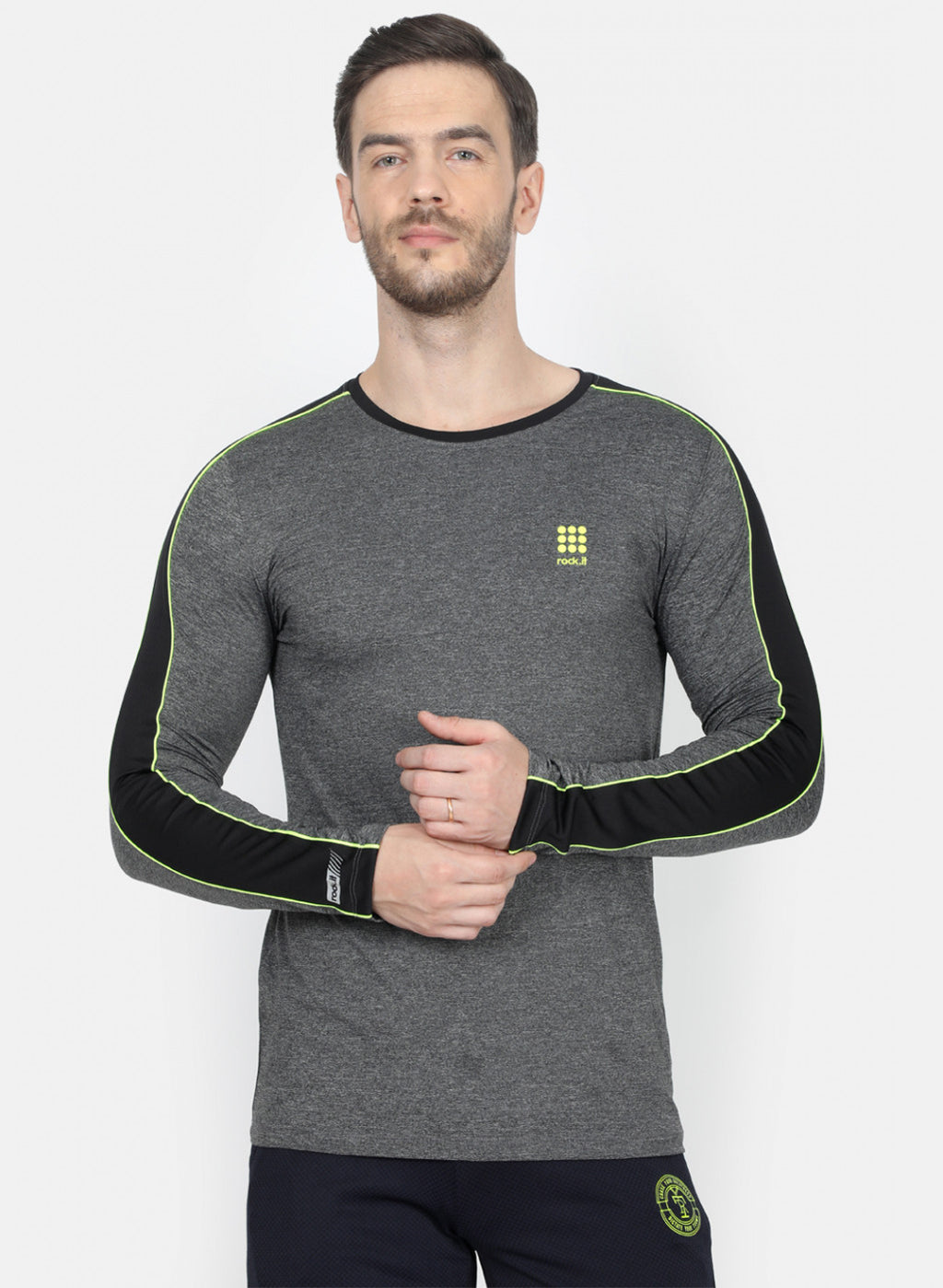 Rock.it Grey Slim Fit Full Sleeve Round Neck T-Shirt