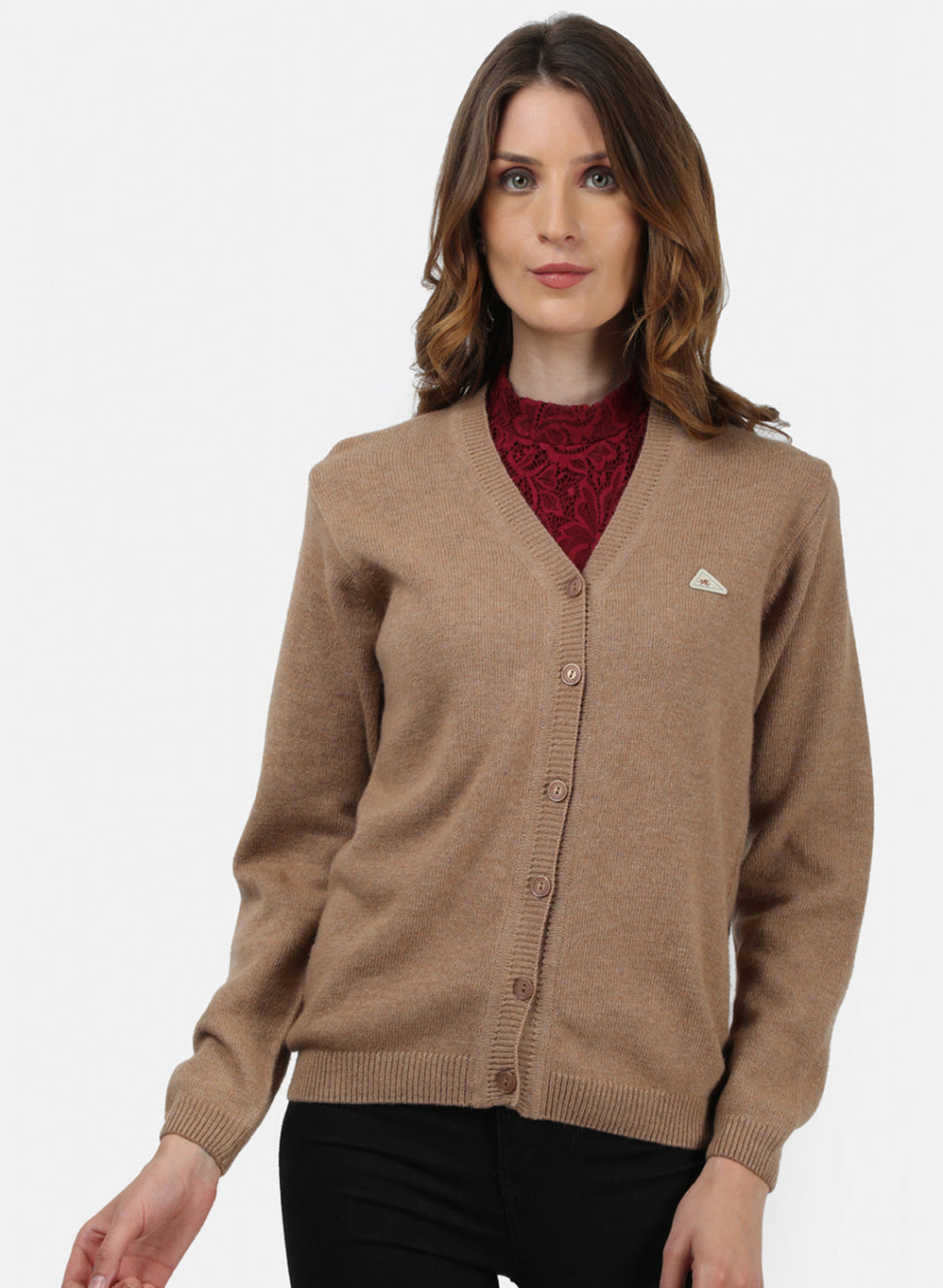Women Beige Solid Cardigan