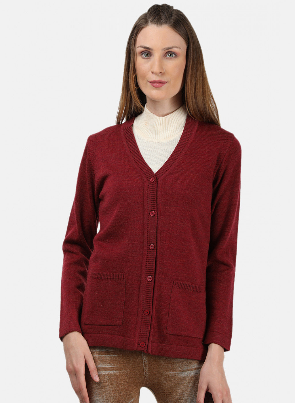 Women Maroon Solid Cardigan