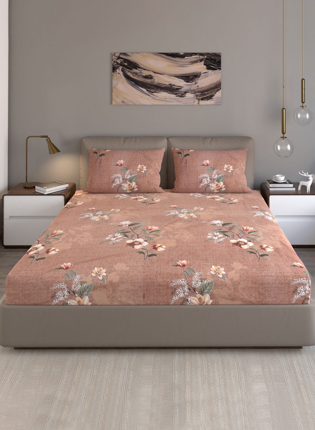 130 GSM Polyester Queen Bedsheet with 2 Pillow Covers