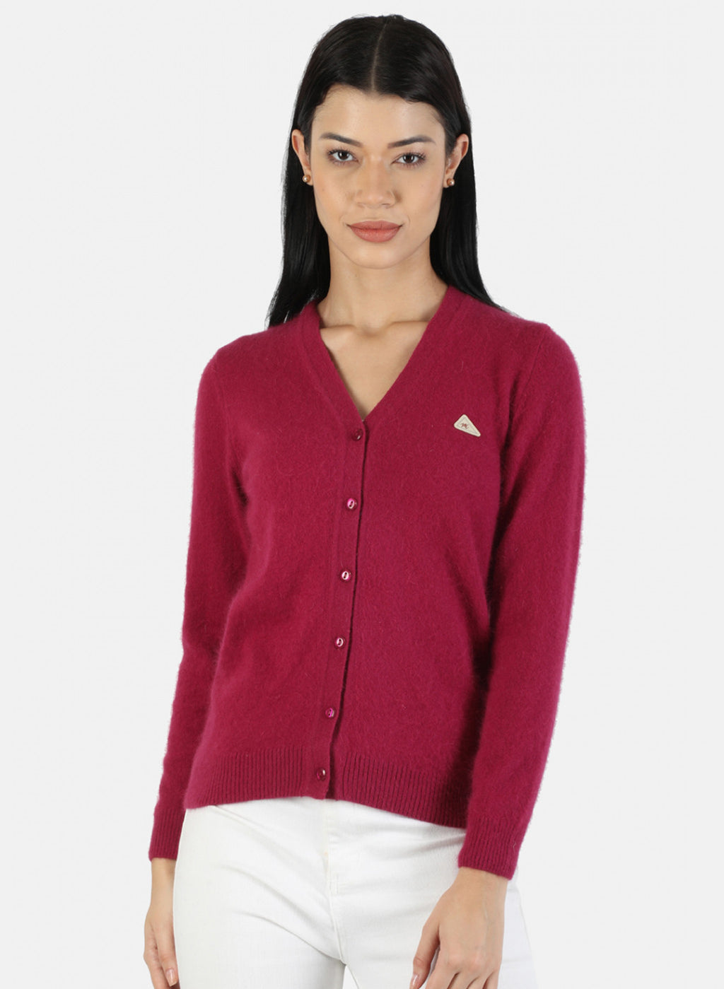 Women Dark Pink Solid Cardigan
