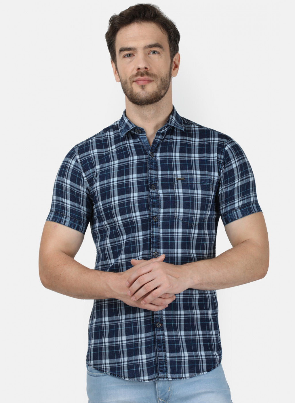 Mens NAvy Blue Check Shirt