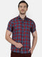 Mens Maroon Check Linen Shirt