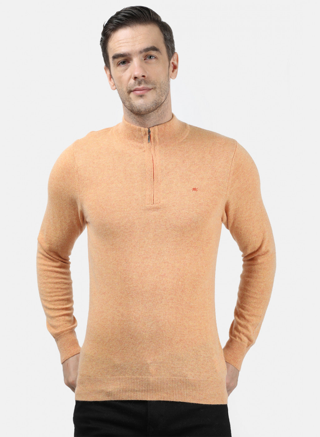 Men Light Orange Solid Pullover