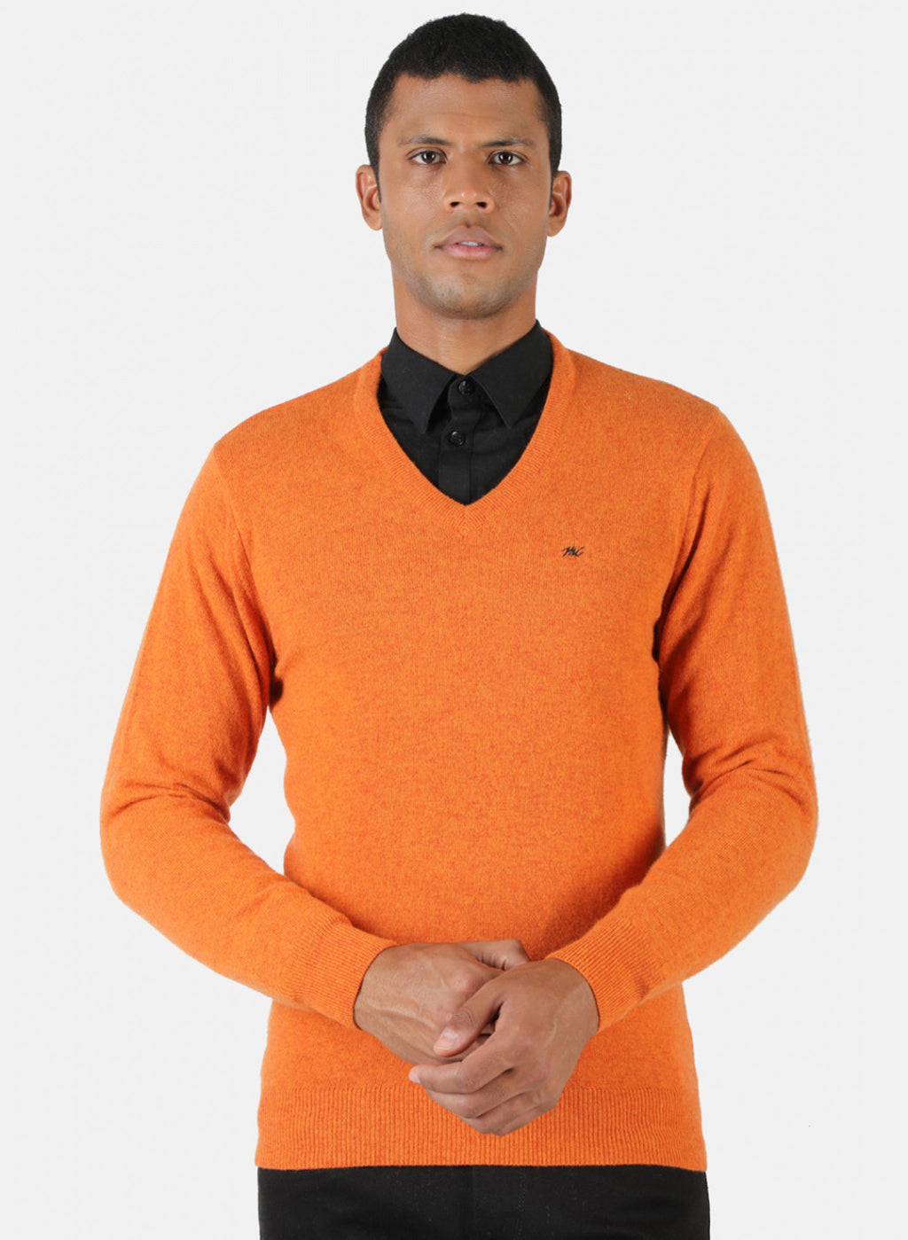 Men Orange Solid Pullover