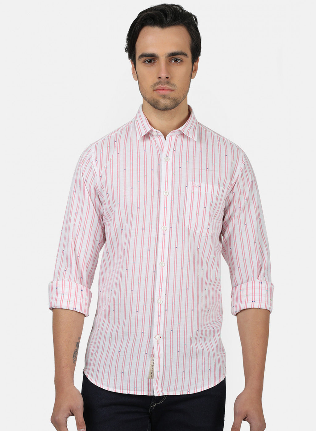 Men Red Stripe Linen Shirt
