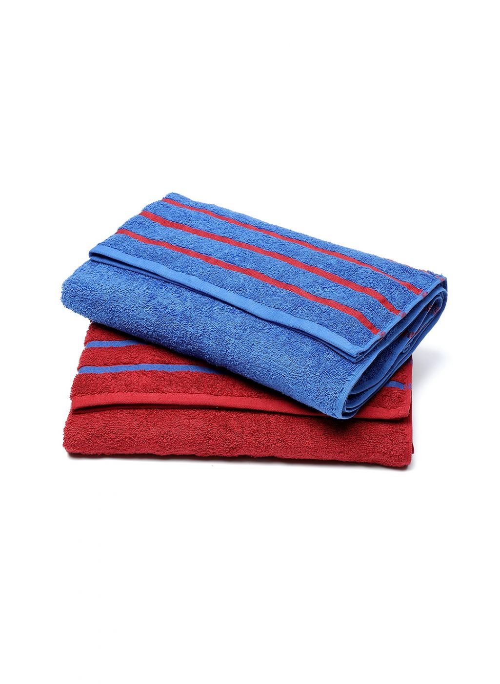 Red & Blue Cotton 525 GSM Bath Towel (Pack of 2)